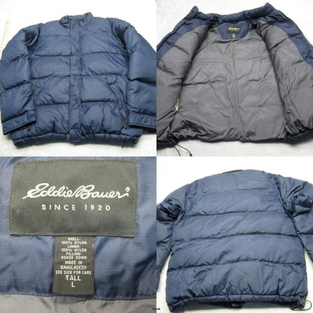 Eddie Bauer Down Jacket Mens Large Tall Blue Quilted Ripstop Full Zip Puffer‎